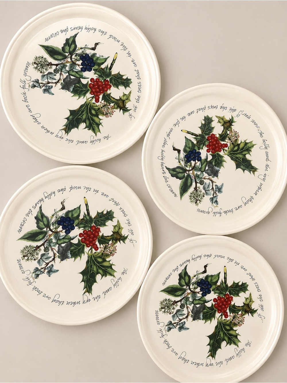 Portmeirion The Holly & Ivy Dinner Plates Set of 4 England 10.5”